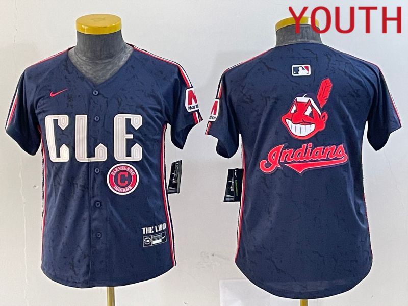 Youth Cleveland Indians Blank Blue City Edition Nike 2024 MLB Jersey style 12